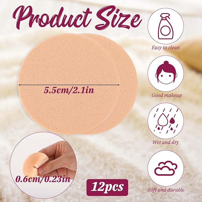12 Pcs Round Makeup Sponges for Foundation Facial Powders Puff Cosmetic Sponge Round Foam Pad Powders Blender(Skin Color)