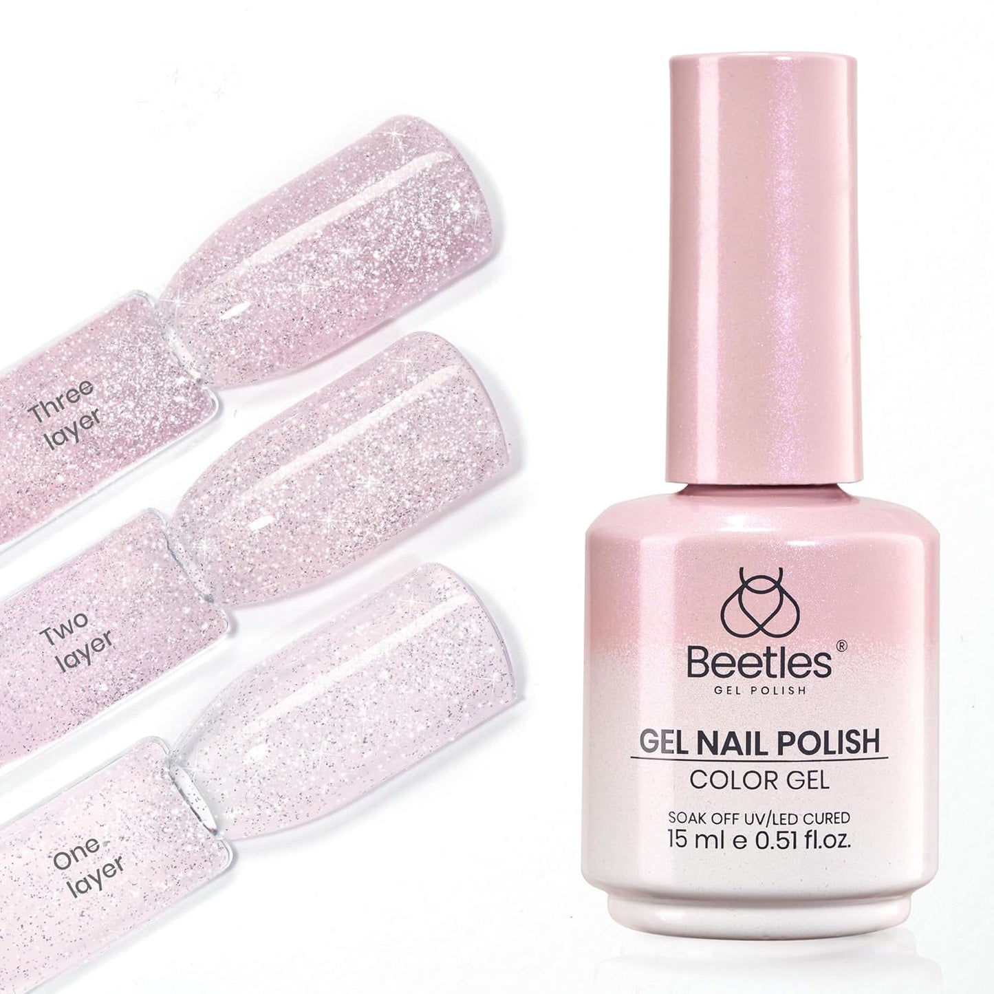 Beetles Glitter Pink Gel Nail Polish - 15ML Soft Glow Fragments Pink Nude Natural Glitter Gel Polish Soak Off UV French Nail Art Salon DIY Manicure Colorful Bottle Gift for Women
