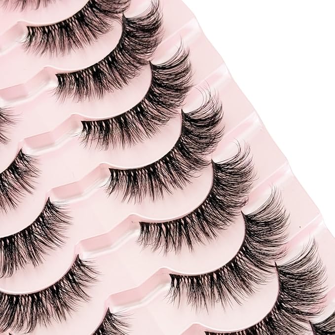Cat Eye Mink Lashes Fluffy Eye Lashes Natural Look, Yasnai Wispy False Eyelashes Volume Thick Lashes Fake Lashes Natural Eyelashes 9 Pairs Pack 3D Faux Mink Eyelash