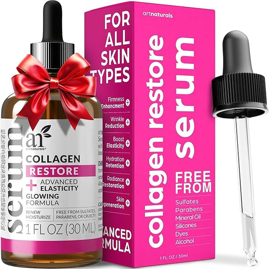 artnaturals Collagen Booster Serum for Face - Anti-Aging Reduces Wrinkles and Boosts Collagen - Heals and Repairs Skin - Improves Tone and Texture - Hyaluronic Acid & Vitamin E - 1 oz.