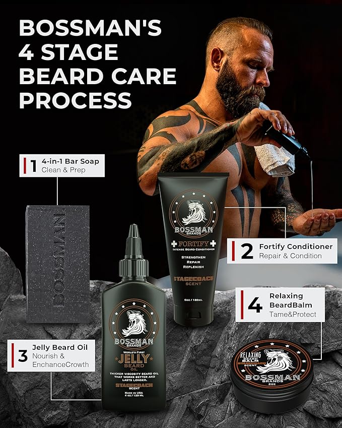 Bossman Fortify Intense Beard Conditioner for Men (Stagecoach Scent) – Moisturizes, Replenishes & Protects with Natural Ingredients – Thicker Formula, Made in USA