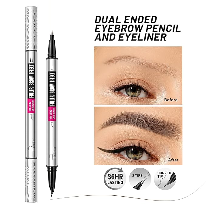 2 Pack 2 Fine Tip Eyebrow Pen, Waterproof Filling Faux Brow Makeup Pencils for Women with Precise Curved Brush-Tip to Fast Create Natural Hair-Like Brows, Last All-Day (Dark Brown)