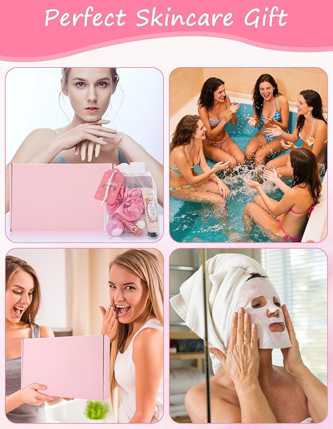 60PCS Spa Party Supplies for Girls, Include Facial Masks, Lip Mask, Under Eye Patches, Lip Balm, Foot Bath Bombs, Hand Cream, Compressed Towel, Hair Band, Sleepover Party Supplies for Girls