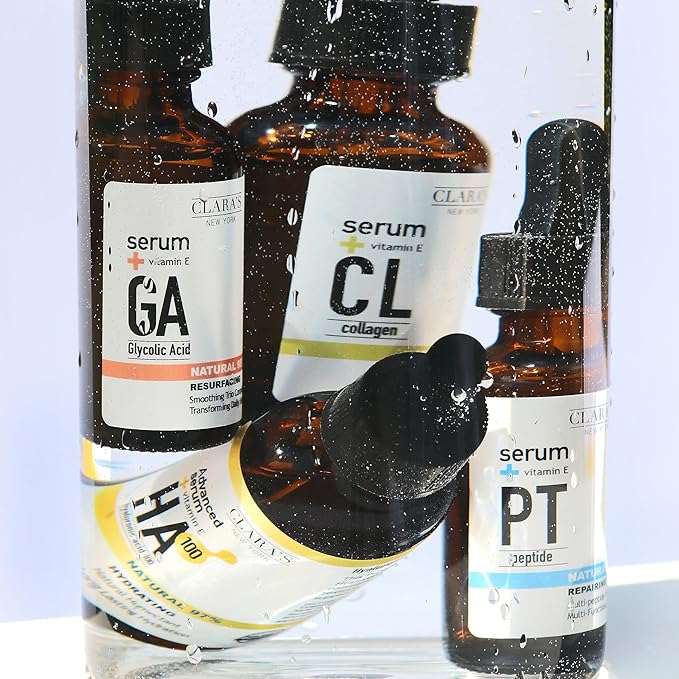 CLARA'S NEW YORK Glycolic Acid Facial Serum with Vitamin E for Exfoliating Smoothing Glowing Face Skin - Made in USA 30ml (1Fl/Oz) (Collagen)