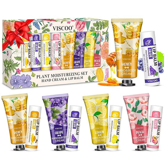 8 Pack / 4 Sets Lip Balm and Hand Cream Gifts for Women, Bridal Shower Gifts, Bridal Wedding Favors for Guests, Baby Shower Gifts for Guests, Thank You Gifts, Party Favors, Birthday Gifts