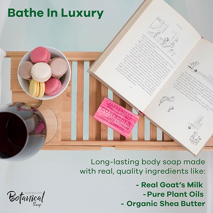 Australian Botanical Soap, Classic Goat Milk and Goat's Milk with Raspberry, 6.6 OZ, Triple Milled Bars made with a Natural Soap Base and Enriched with Organic Shea Butter, Pack of 8