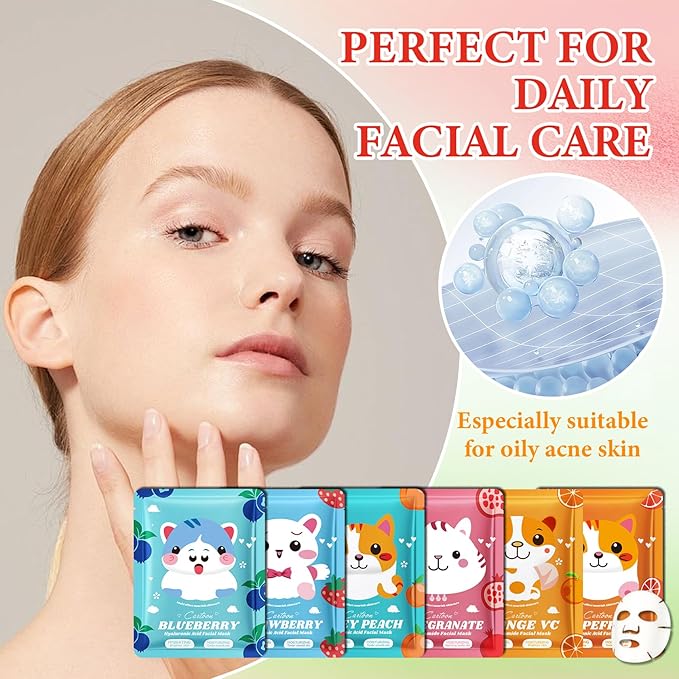 12 Pack Variety Facial Sheet Masks Skin Care Set, Hydrating Bulk Sheet Face Masks Skincare Gifts Set for Women Men, Long Lasting Moisturizing Face Mask Skincare for All Skin Type（09)