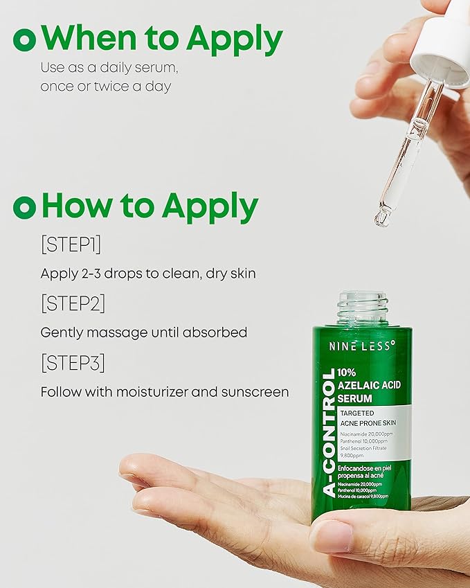 A-Control 10% Azelaic Acid Serum - Korean Acne Serum for Face - Calming Facial Treatment Clearing Breakout, Pimples - for Acne-Prone & Dull Skin, 1.01 fl.oz.