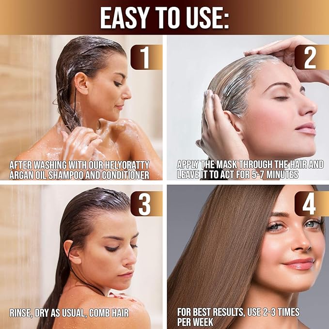 Argan Oil Hair Mask - for damaged hair and growth, moisturizes and repairs dry and damaged hair - Enriched with macadamia, jojoba and almond oil Deep conditioning mask - set All hair types - 12.fl.oz