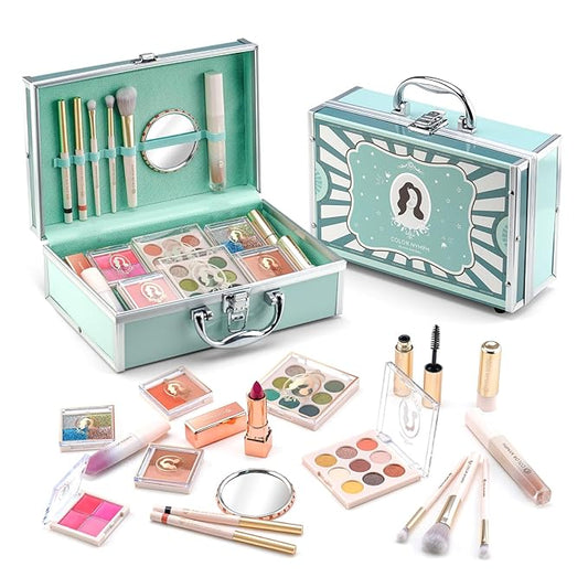 All In One Makeup Kit For Girls, Beginner Makeup Kit For Teens Make up Kit For Little Girls Full Set Make Up Kits For Women Cosmetic Set 18 Color Eyeshadow Eyeliner Lipgloss Blush Mirror - Green