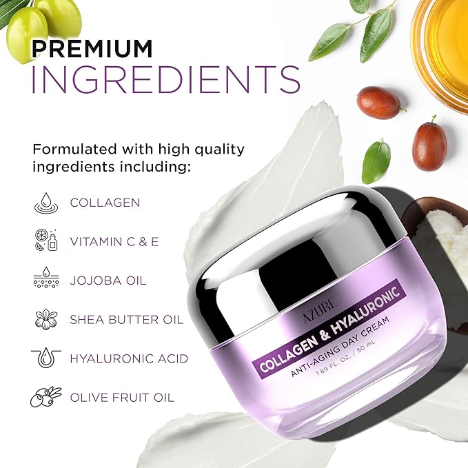 Azure Dermatologist Tested Collagen & Hyaluronic Acid Face Moisturizer - K Beauty - Anti-Aging Cream for Wrinkle Repair & Deep Hydration Face Cream - Korean Skincare - All Skin Type 1.69 fl oz