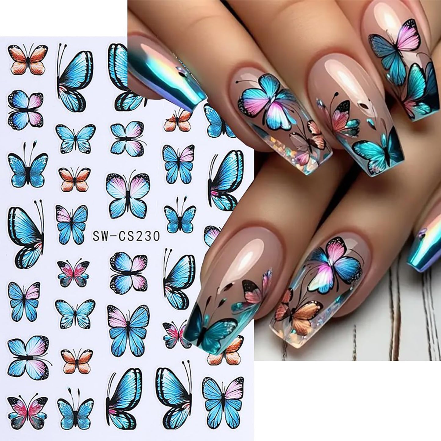 Butterfly Nail Art Stickers 3D Self-Adhesive Nails Sticker Gold Butterflies Nail Decals Holographic Spring Decal Decoration for Women Blue Butterfly Manicure Stickers DIY Nail Art Sticker Supplies