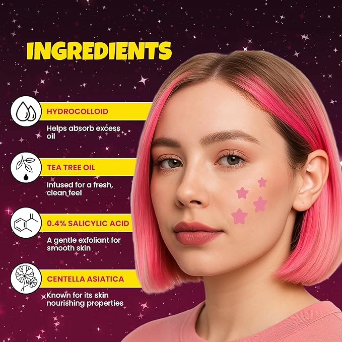 Andlane 280Pcs Star Pimple Patches for Face - Pimple Patches Cute Stars - Hydrocolloid, Salicylic Acid, Tea Tree Oil, Centella - Pink Color, 3 Sizes Zit Stickers