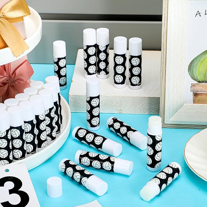 24 Pcs Lip Balm Team Gifts Party Favors - Volleyball Lip Balm Gift for Team Party Guest Supplies (Black)