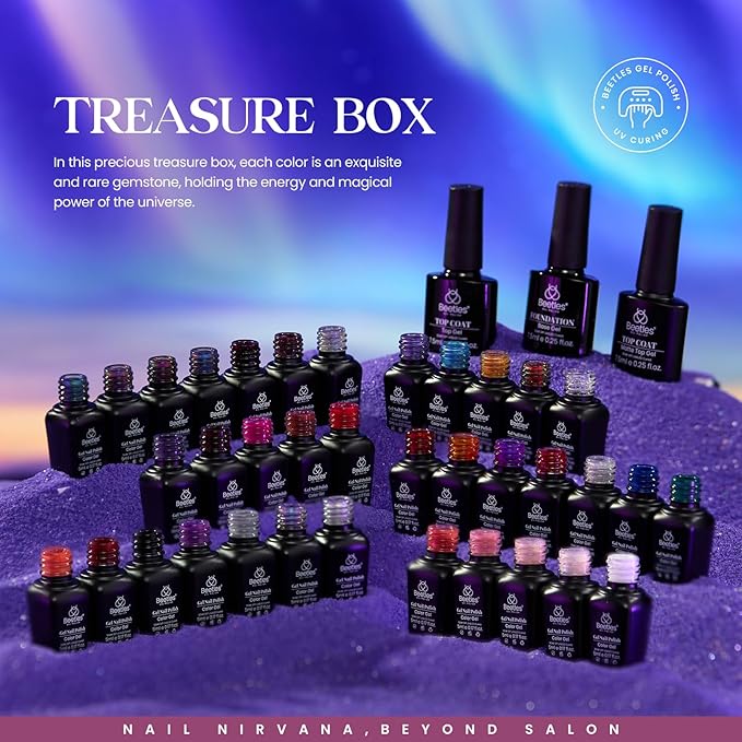 Beetles Cat Eye Gel Nail Polish 39 Pcs Jelly Nail Set Glitter Changing Nail Polish Kit Treasure Box Collection with 3Pcs Base Matte and Glossy Top Soak Off UV Halloween Nails