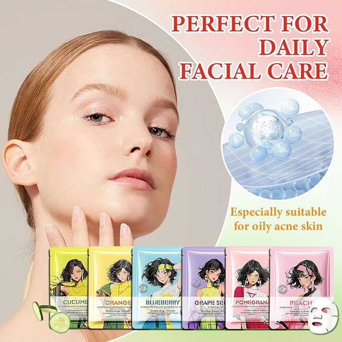 12 Pack Variety Facial Sheet Masks Skin Care Set, Hydrating Bulk Sheet Face Masks Skincare Gifts Set for Women Men, Long Lasting Moisturizing Face Mask Skincare for All Skin Type（10)