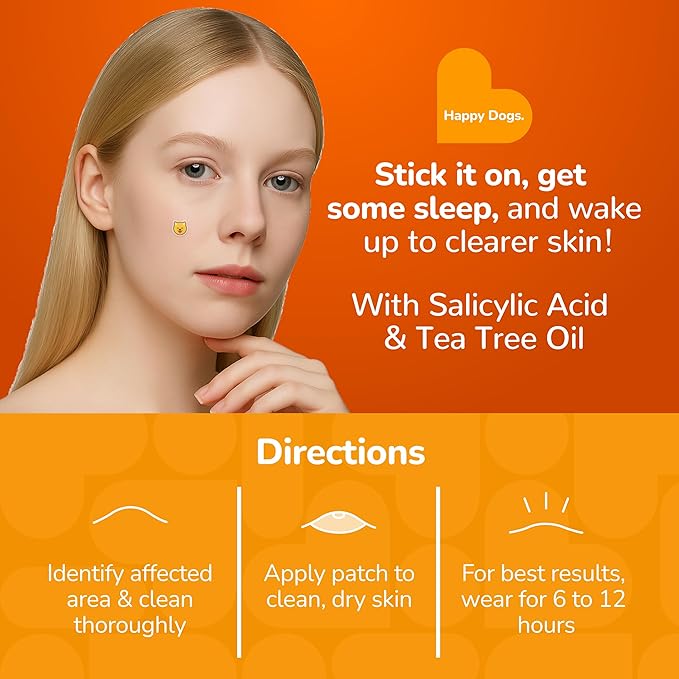 BioSwiss Pimple Patches, Happy Dog Patch for Zits and Blemishes, Hydrocolloid Spot Stickers for Face and Skin, 100 Count