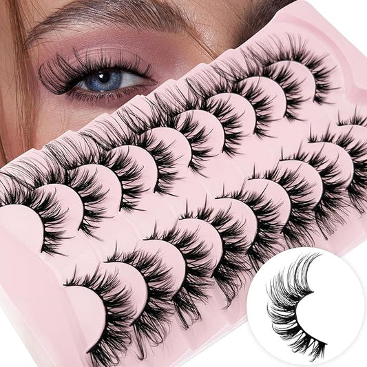 Cat Eye Lashes Wispy False Eyelashes Yasnai Volume Thick Lashes Strips Lashes Fake Lashes Natural Eyelashes 9 Pairs Pack