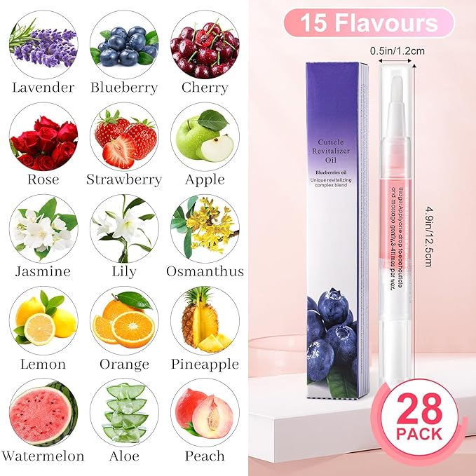 Cuticle Oil Pen for Nails,Nail Oil Cuticle Pen,Nail Oil Pen Nail Nourishment Polish with Vitamins Moisturized,Cuticle Oil Bulk for Nail Treatment Care Nails Repair (28, fruit)
