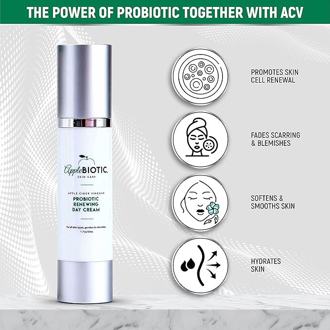 Apple Cider Vinegar Face Day & Night Cream Duo, Hydrating, Redness Relief Face Moisturizer Lotion For Dry, Oily, Sensitive Skin, Natural Green Tea, Chamomile, Skincare for men, women, teens