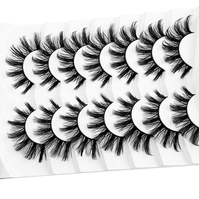Cat Eye Lashes False Eyelashes Yasnai D Curl Russian Strip Lashes 17mm Fake Eyelash Wispy Natural Look Lashes 3D Fake Mink Lashes Eyelashes 7 Pairs Pack