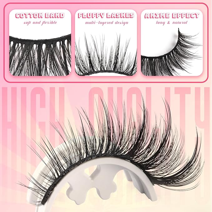 Ahrikiss Lashes Wispy Eyelashes Fluffy False Eyelashes Spiky & Long Manga Lashes CC Curl Faux Mink Lashes Natural Look 5D Volume Fake Eyelashes Anime Strip Lashes 14 Pairs Pack (Spike01)
