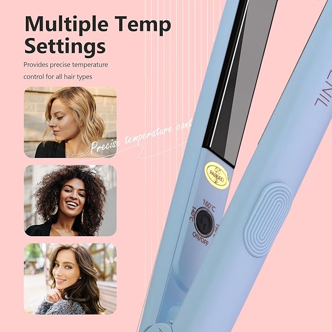 ANGENIL Pro Titanium Flat Iron Hair Straightener and Curler 2 in 1, Dual Voltage - Hair Straightening Ceramic Flat Iron 1-inch (0.7 inch-Blue)