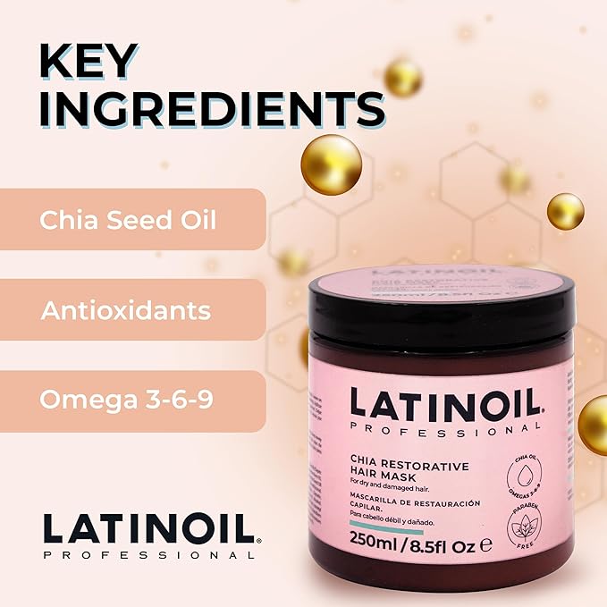 Chia Oil Hydration Hair Mask, Hair Mask for Damaged Hair, Deep Conditioning Hair Mask with Chia Oil, Antioxidants and Omega 3-6-9, Hair Treatment for Dry Damaged Hair, 250 mL