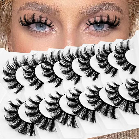 Cat Eye Lashes False Eyelashes Yasnai D Curl Russian Strip Lashes 17mm Fake Eyelash Wispy Natural Look Lashes 3D Fake Mink Lashes Eyelashes 7 Pairs Pack