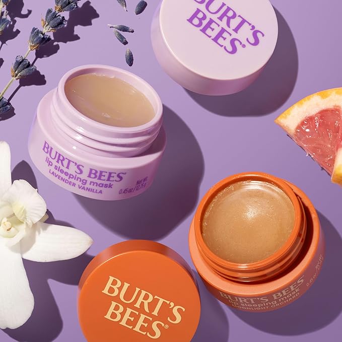 Burt’s Bees Lavender Vanilla Lip Sleeping Mask, With Hyaluronic Acid and Squalane Moisturizer To Instantly Hydrate Lips, Overnight Mask and Treatment, 0.45 oz.