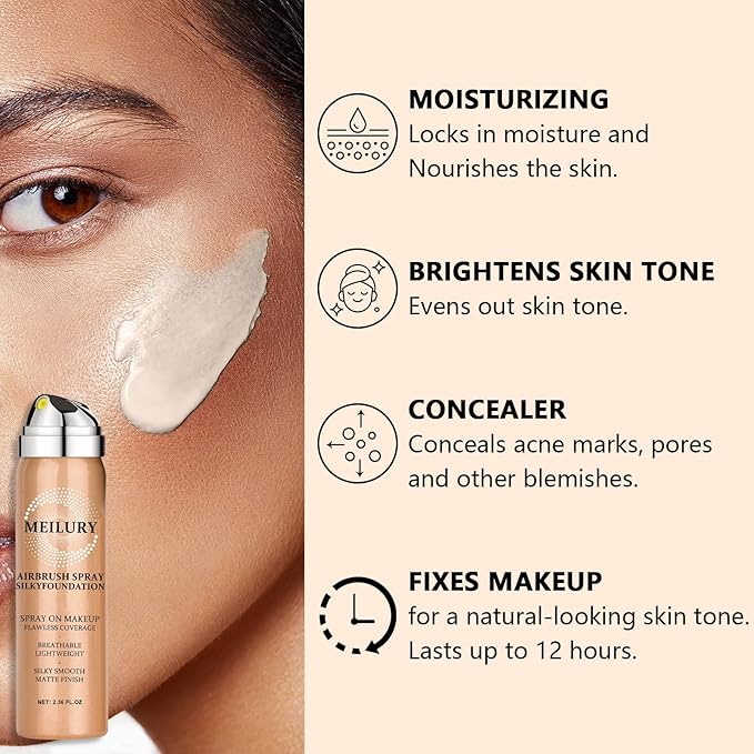 AirBrush Foundation Spray Set, Spray Foundation Makeup and Hydrating Face Air Primer Kit, Longwear Waterproof Liquid Matte Foundation Mist for Flawless Look (04 Porcelain)