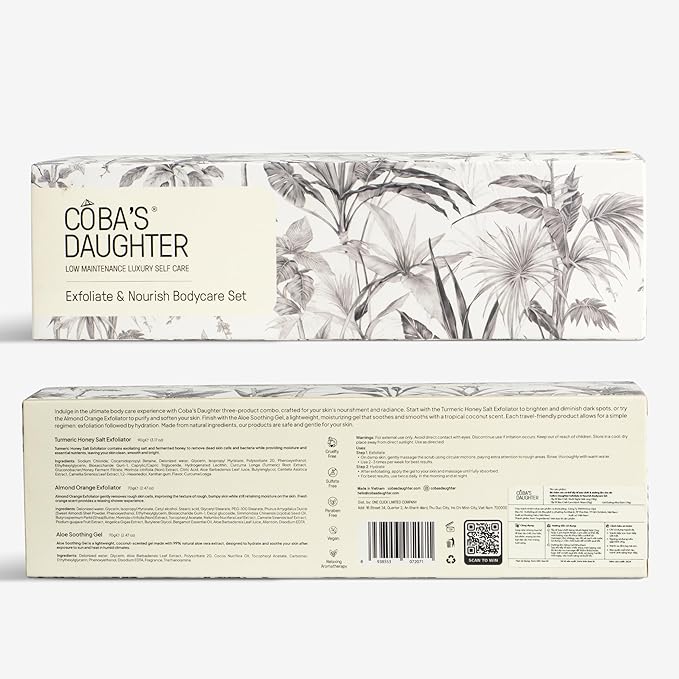 COBA'S DAUGHTER Women Gift Set – 3-Piece Body Care Spa Kit with Honey Turmeric Scrub, Almond Orange Scrub & Aloe Vera Gel – Self-Care Gift Box, Spa Gift Basket, Travel Size Beauty Set