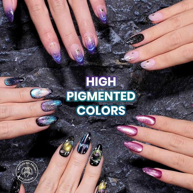 beetles Jelly Gel Polish Set, 20 Colors Fall Halloween Nails Design Black Purple Blue Jelly Polish Changing Temperature Gel Soak Off UV LED Gel Nail Kit for DIY Nail Art