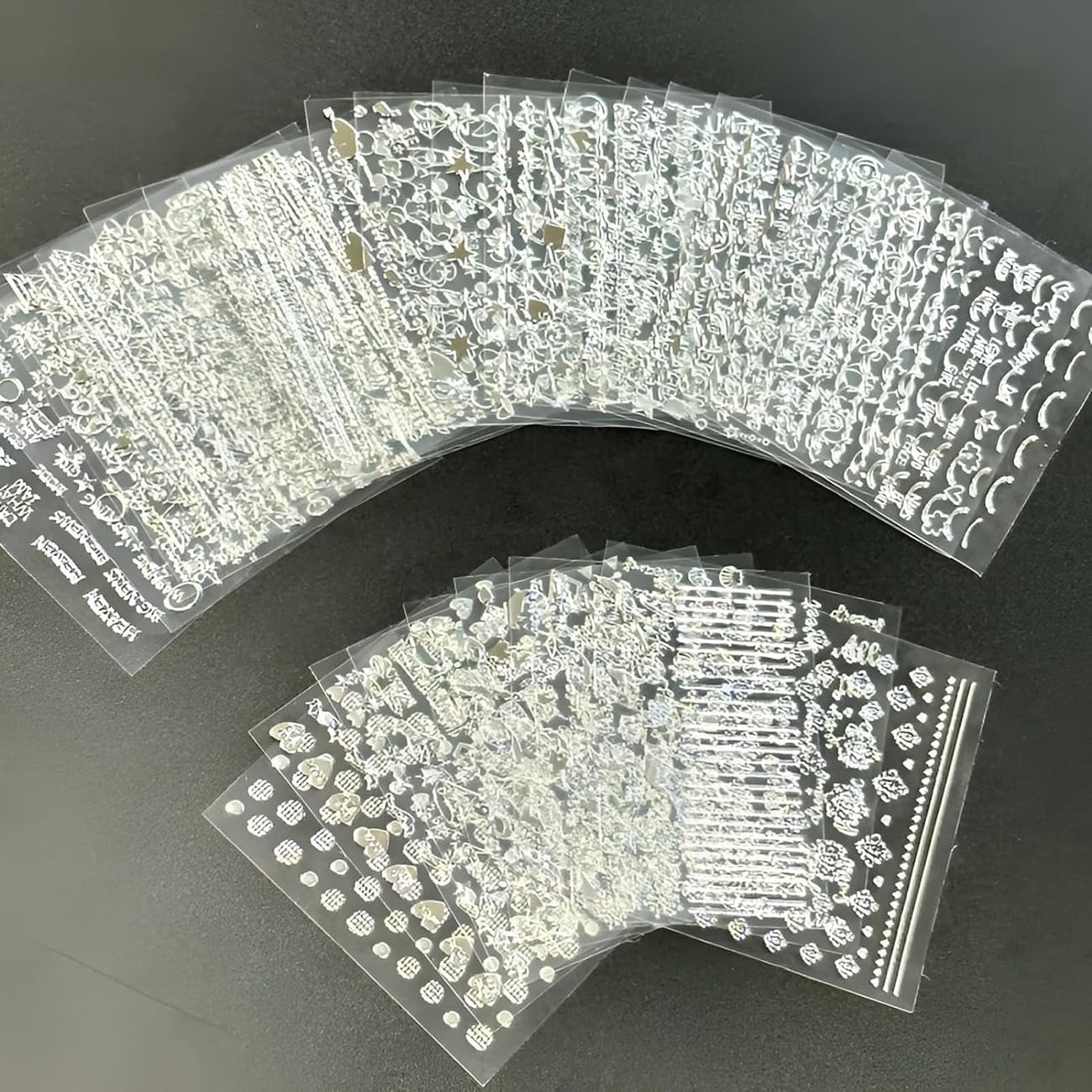 30 Sheets Silver Nail Art Stickers 3D Self-Adhesive Line Nail Decals Silver Star Nail Stickers Moon Heart Nail Supplies Nail Art Design for DIY Acrylic Nails Decoration Accessories for Women