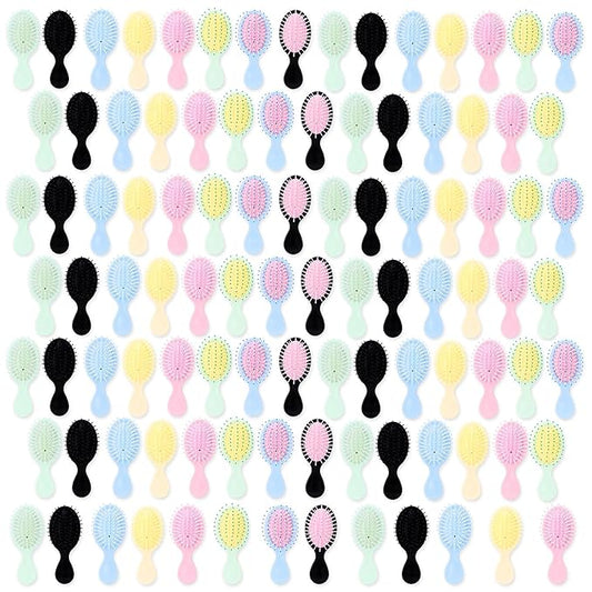 100 Pieces Mini Wet Hair Brush Set - Soft Bristles Detangling Brush for Dry & Wet Hair, Travel-Size Portable Detangler for All Hair Types, Multicolor Hairbrushes