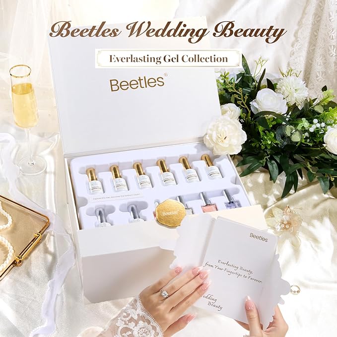 Beetles Wedding Gel Nail Polish Kit – Wedding Beauty 6 Colors Gel Polish, HEMA Free 15ml UV LED Soak Off Manicure with Base Coat Top Coat Oils Nail Polish All in an Elegant Gift Box Nail Set for Bride