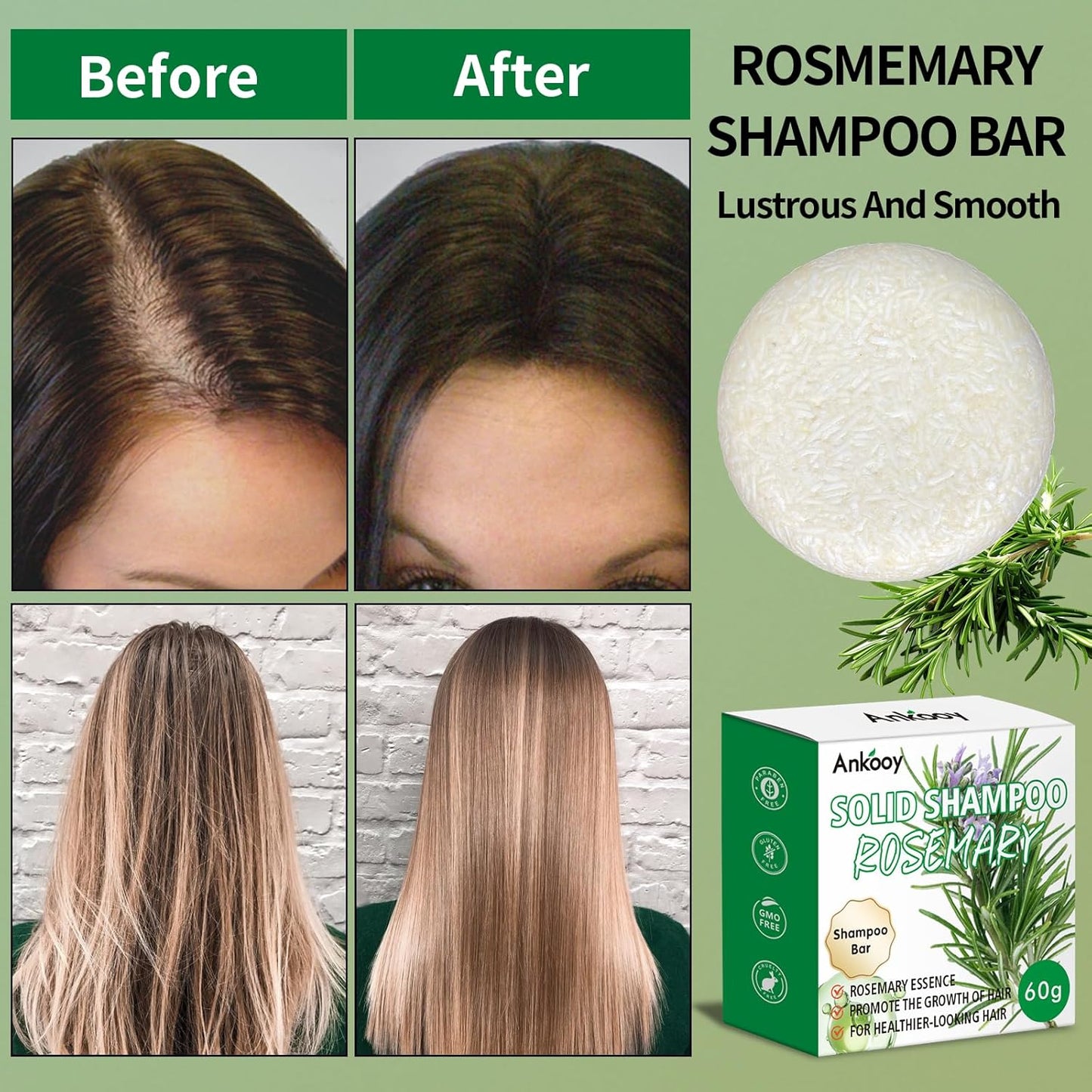 2 Pack Rosemary Oil Shampoo Bar,Natural Solid Hair Growth Soap Bars,Effective Cleansing Scalp Hair Loss Shampoo Bar,Organic Hair Oil Control,Strengthening,Thickening & Volumizing Soap for Hair