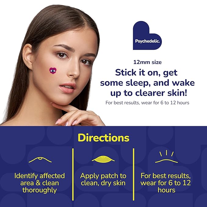 BioSwiss Psychedelic Pimple Patches, Hydrocolloid Acne Patch for Zits and Blemishes, Face and Skin Stickers, 144 Count