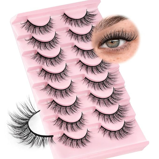 Ahrikiss Lashes Wispy False Eyelashes Natural Look Cat Eye Lashes 8 Pairs Faux Mink Lashes Fluffy Fake Eyelashes Lightweight Soft Strip Lashes (Ethereal Only)