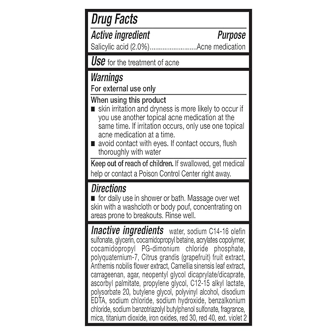 Amazon Basics Clarifying Pink Grapefruit Body Wash, 2% Salicylic Acid Acne Treatment, Dermatologist Tested, 8.5 Fluid Ounces, Pack of 1