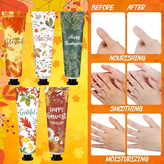 20 Pcs Fall Hand Lotion Bulk Gifts for Women Maple Leaves Hand Cream Gift Natural Botanical Fragrance Lotion for Chapped Hands 30ml Mini Travel Working Autumn Thanksgiving Party Supplies