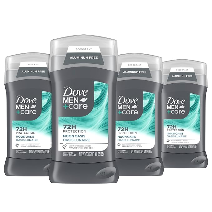 Dove Men+Care Aluminum-Free Deodorant Moon Oasis 4 Count for a Long-Lasting Scent, with 72H Odor Protection, 3.0 oz