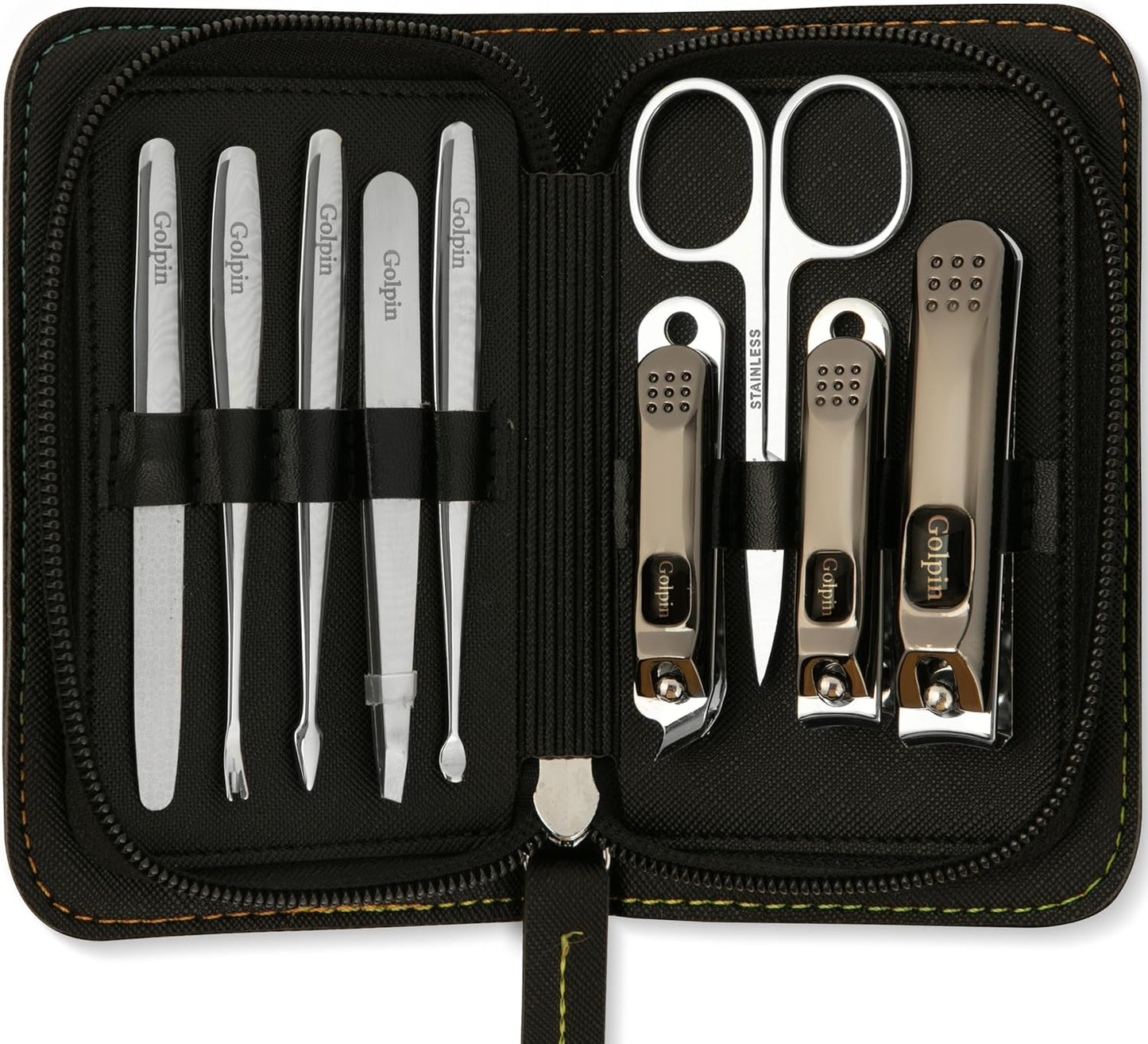 9 Pcs Manicure Kit for Men & Women – Stainless Steel Tools with Travel Nail Kit Case, Nail Clippers, Cuticle Pusher, File, Gift Ready Women & Mens Manicure Set (Black)