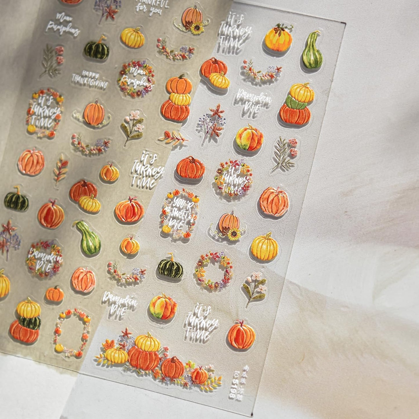 1 Sheets Embossed Pumpkin Nail Decals for Nail Art Thanksgiving Day Fall Nail Stickers 5D Self-Adhesive Autumn Leaf Nail Art Stickers Cute Pumpkins Nail Decal for Women DIY Manicure Decor