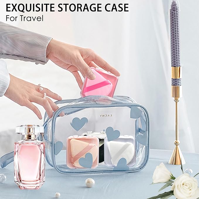 8 Pieces Triangle Powder Puff with 4 Travel Cases, Triangle Makeup Puff, Reusable Velour Makeup Sponge Blending Puff for Loose Powder and Foundation, Beauty Makeup Tools (4 colors)