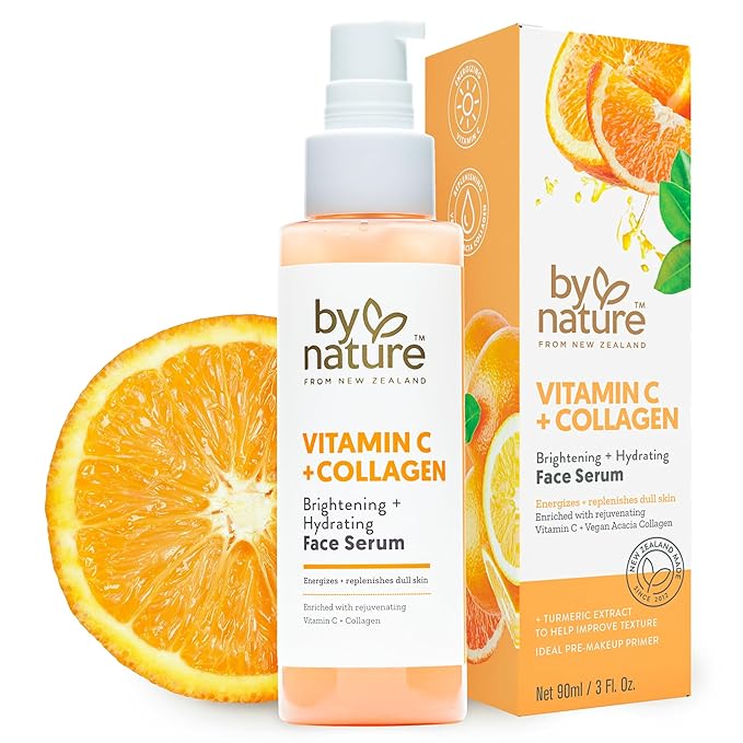 By Nature Vitamin C + Collagen Face Serum - Restore and Energize Tired Skin with Brightening Vitamin C, Plumping Collagen, Plus Texture Enhancing Turmeric - Premium Skin Care Serum for Face - 3fl. oz.