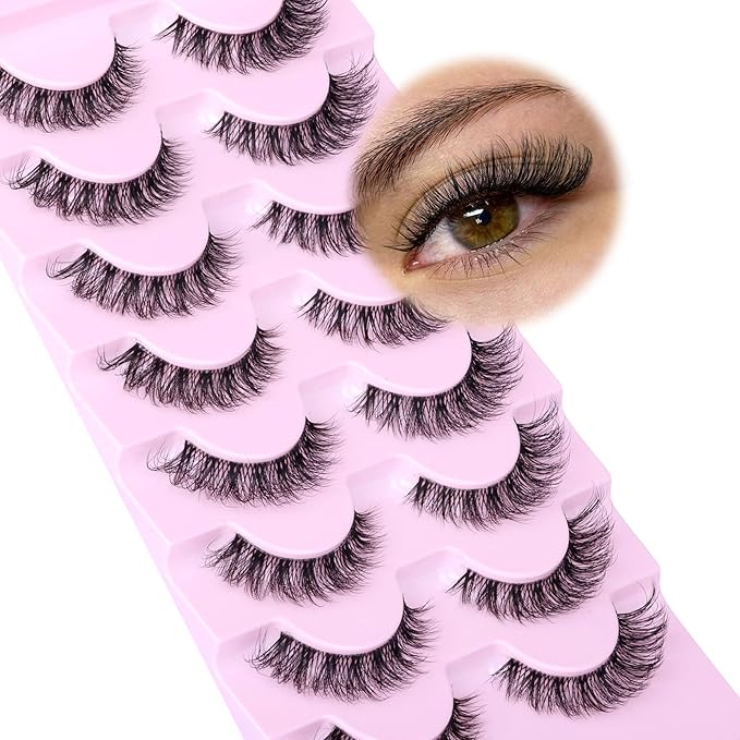 Cat Eye Lashes False Eyelashes Clear Band Natural Look Fluffy Faux Mink Lashes Wispy Soft Eyelashes Lightweight Handmade D Curl 8 Pairs Pack Eyelashes by GVEFETIEE