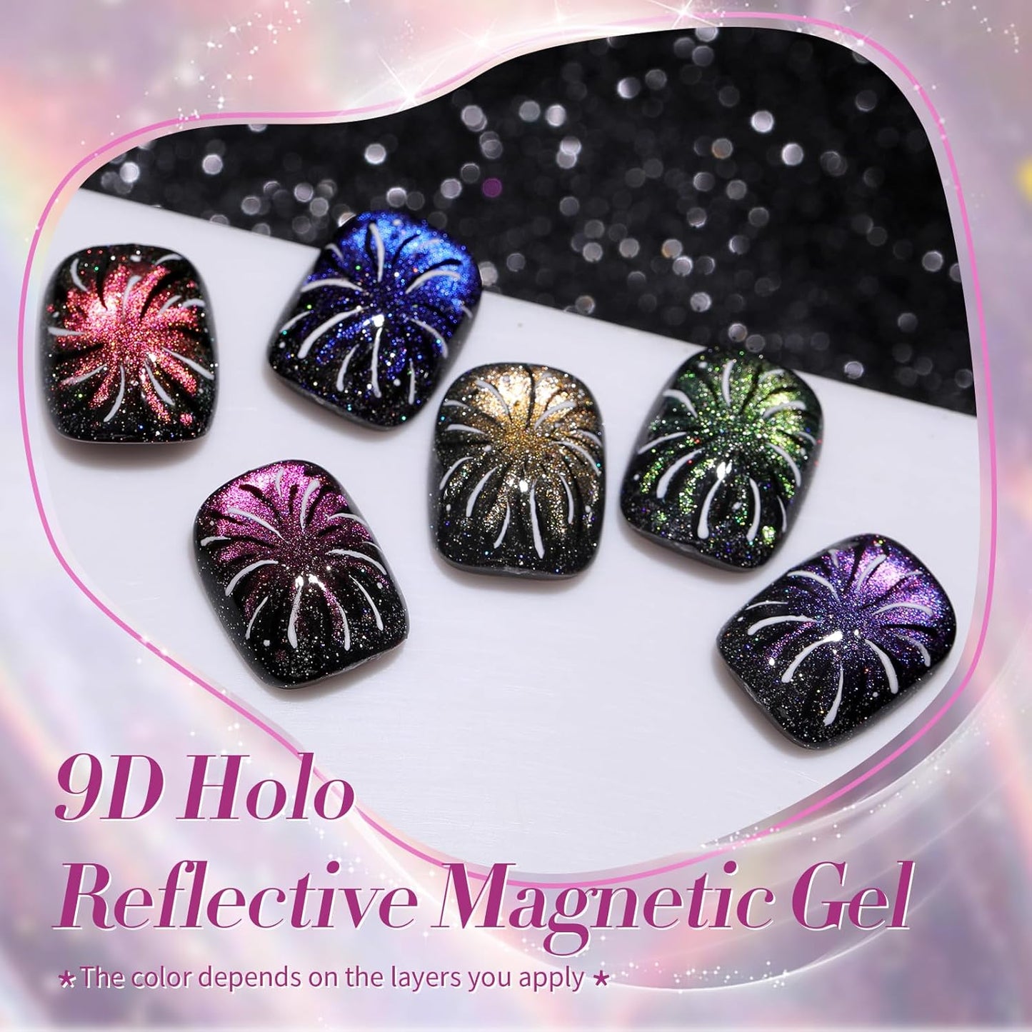 Born Pretty 9D Magnetic Gel Nail Polish Reflective Glitter Gel Polish Holographic Colorful Cat Magnetic Gel Polish Set 7ML 6PCS