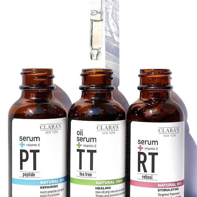 CLARA'S NEW YORK Glycolic Acid Facial Serum with Vitamin E for Exfoliating Smoothing Glowing Face Skin - Made in USA 30ml (1Fl/Oz) (Retinol)