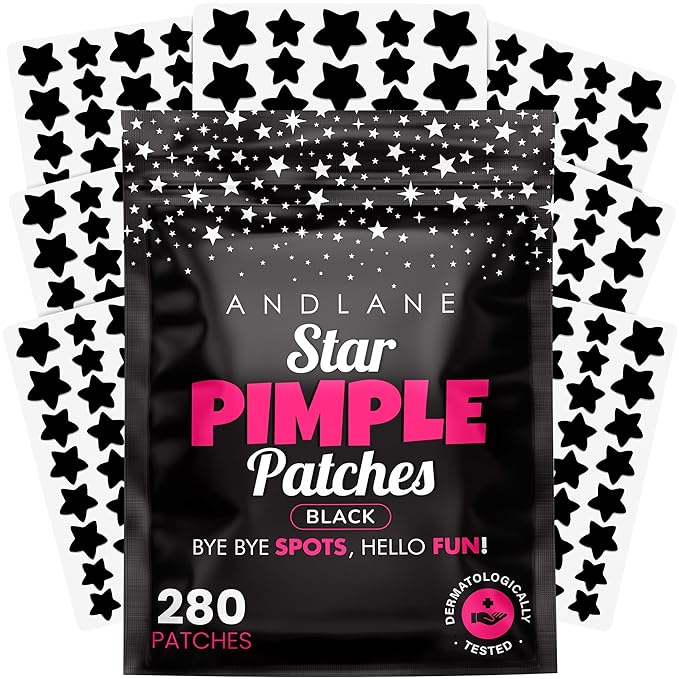 Andlane 280Pcs Star Pimple Patches for Face - Pimple Patches Cute Stars - Hydrocolloid, Salicylic Acid, Tea Tree Oil, Centella - Black Color, 3 Sizes Zit Stickers
